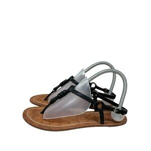 Coach Womens Sawyer Sandal Size 7.5B Black Leather Thong Braided Shoes